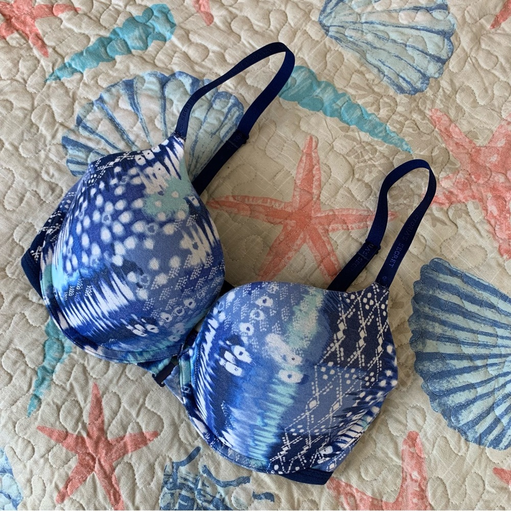 VS 34DD Blue Knotted Caged Back Bra
